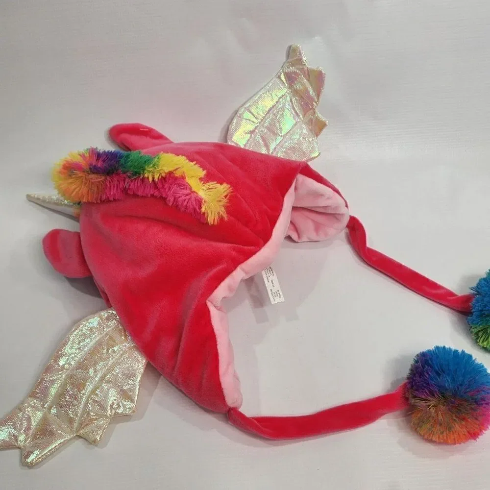 Girls Pink Unicorn Pegaus Plush Winter‎ Hat - OSFM - Pink